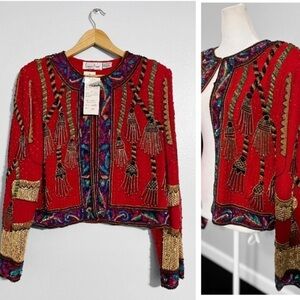 Lawrence Kazar New! Rare 100% Silk Vintage 80’s Beaded & Sequin Blazer Jacket